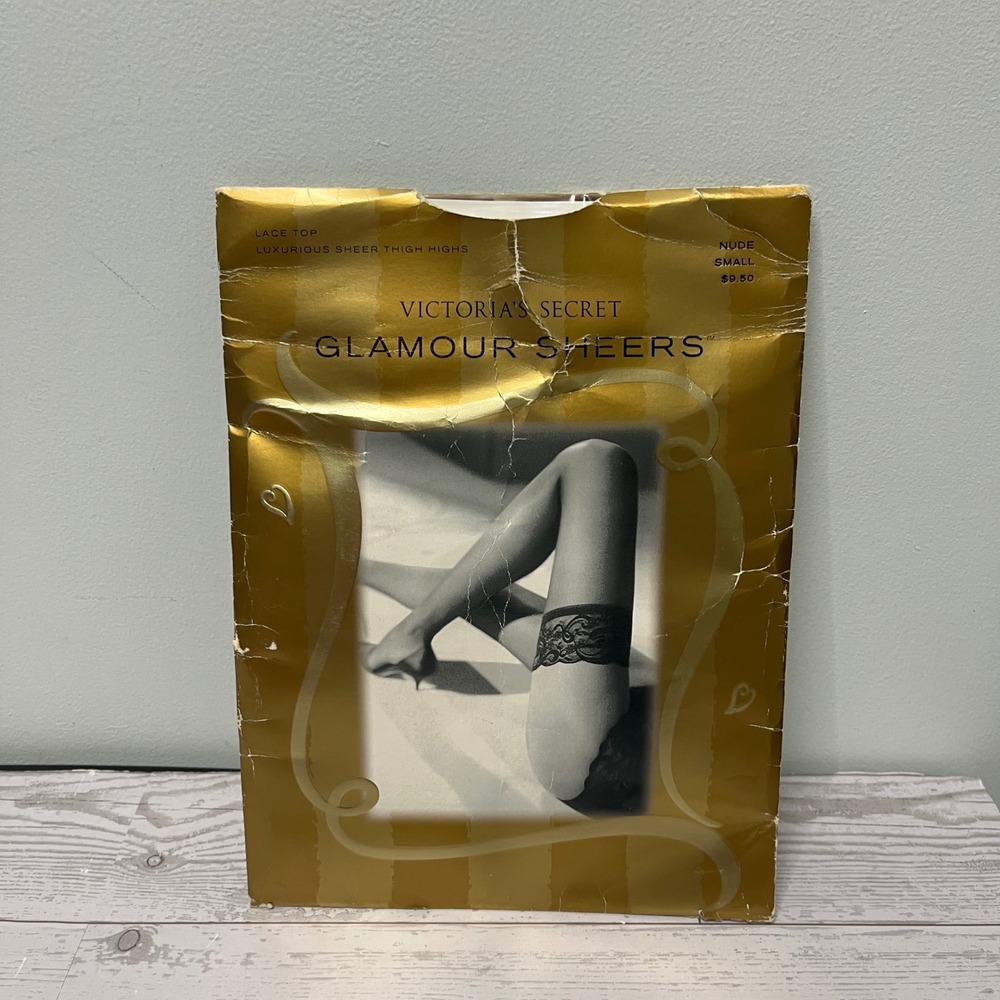 Victorias Secret Glamour Sheers Thigh High Stockings Lace Top Nude Small USA